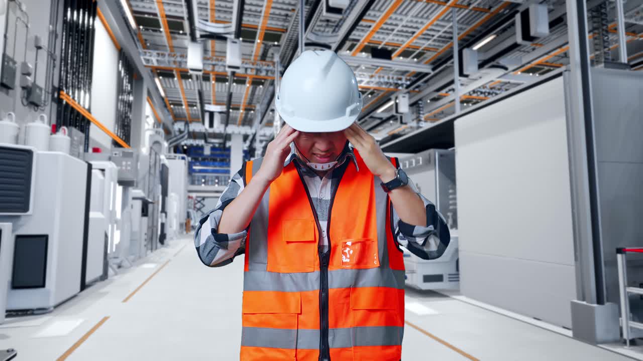 trabajador de fábrica estresado