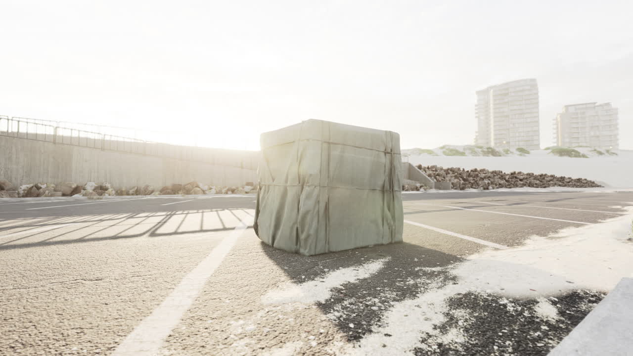 빈 주차장에 포장 된 포장 상자