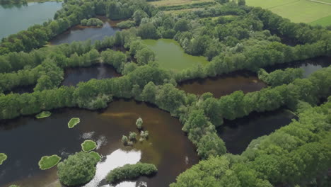 luftdrohnenaufnahme, die über die wasserlandschaft in den niederlanden fliegt