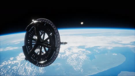 futuristic space satellite orbiting the earth