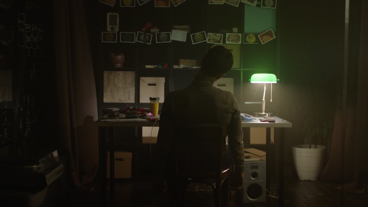 Persona che lavora in uno studio buio