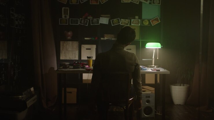 Persona che lavora in uno studio buio