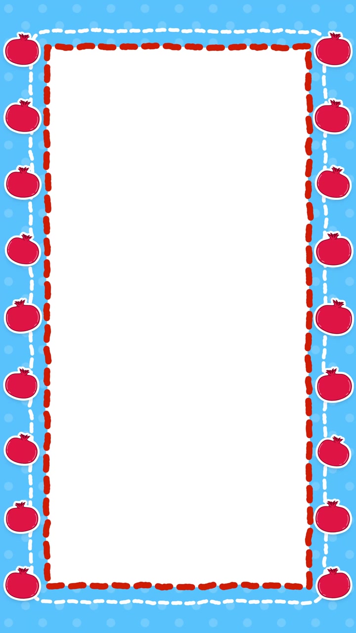 Looping vertical frame animation featuring dashed stitched borders, red apples, and white copy space.