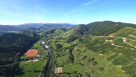 aerial helicopter shot flying over the motueka river, new zealand