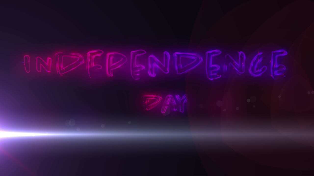 검은 바탕에 네온 글자로 독립기념일 애니메이션