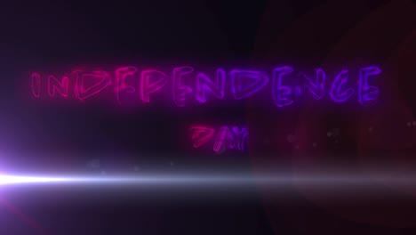 animación del día de la independencia en letras de neón sobre fondo negro