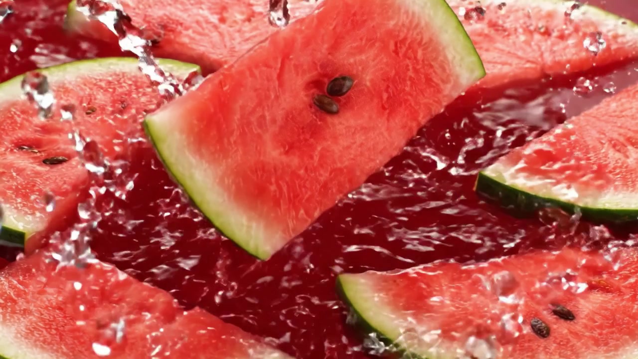 Fette di anguria rinfrescanti che galleggiano in un liquido vivace, mettendo in risalto la frutta succosa e i colori intensi per una fresca delizia estiva, perfetta per le giornate calde e spuntini deliziosi.