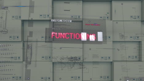 interfaz digital con procesamiento de datos contra la pila de cajas en el fondo