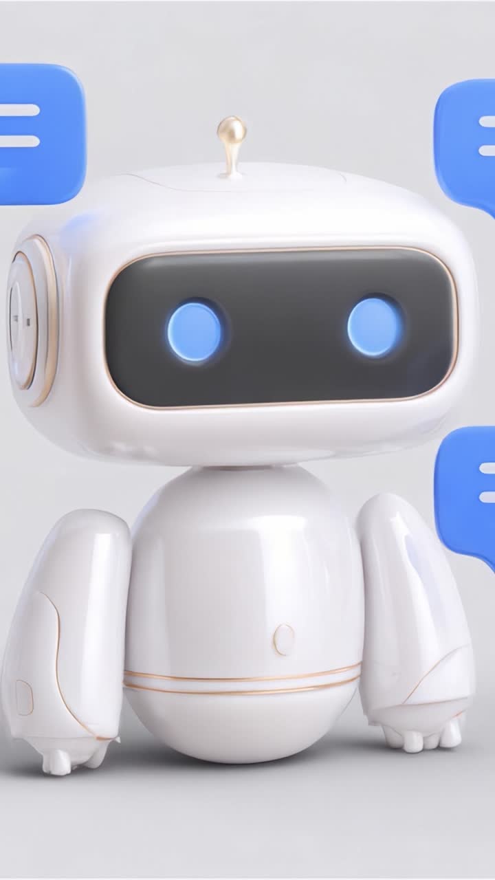 En venlig robotkammerat med blå talebobler: Understreger kommunikation og forbindelse i en moderne digital verden.