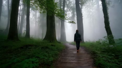 nebliger waldweg