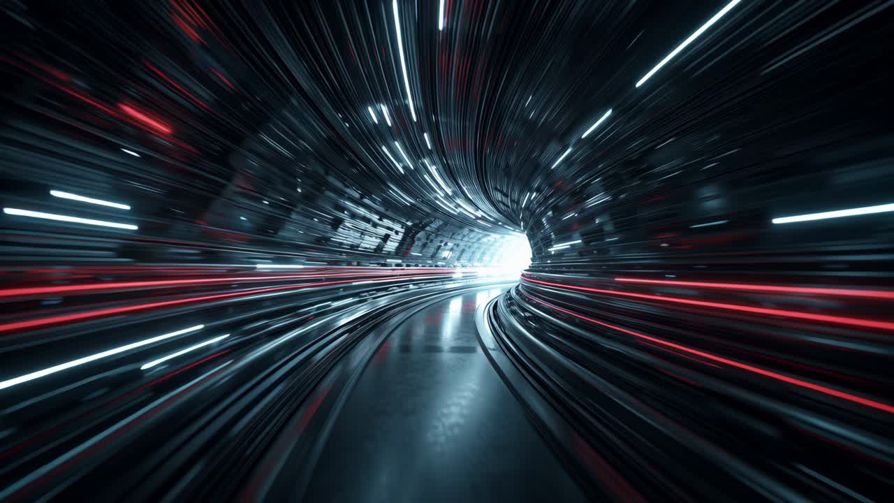Scie di luci futuristiche in un tunnel