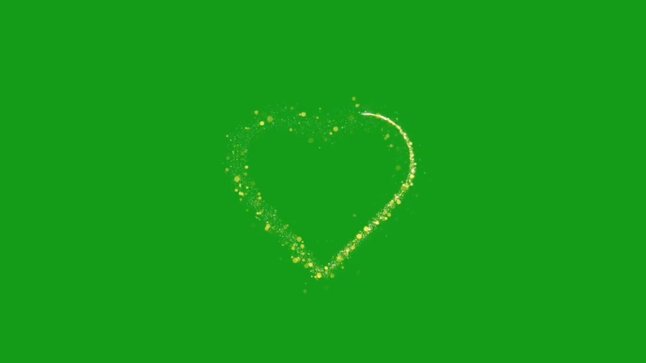 светящиеся частицы в форме сердца с зеленым фоном экрана