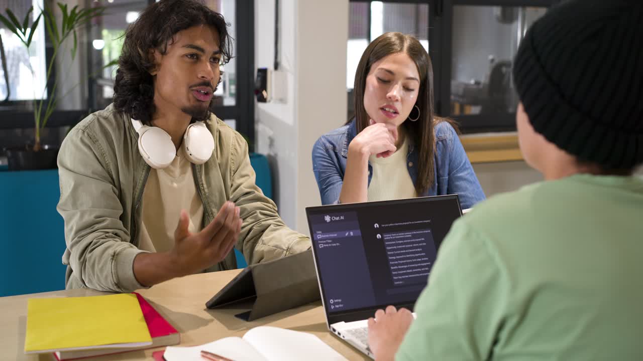 African American peers starting project planning when man pointing to tablet, woman tapping laptop