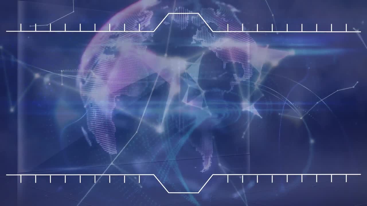 Animation of interface with globe and network of connections, on grey background