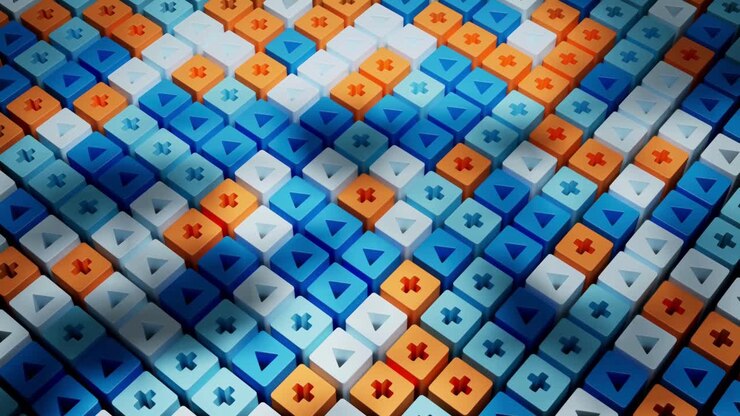 Abstract Geometric Pattern of Colorful Cubes with Shifting Symbols
