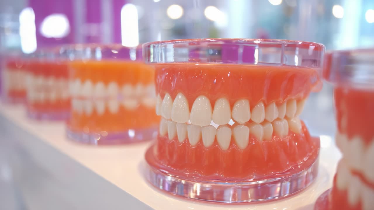 A Collection of Colorful Dental Models Showcasing Realistic Gum and Teeth Structures in a Vibrant Display Designed to Educate on Oral Health and Hygiene