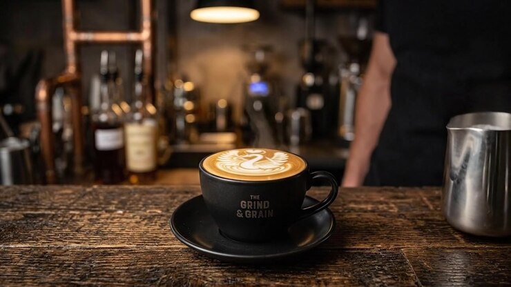 Barista Pouring Steamed Milk to Create Latte Art in Coffee Shop