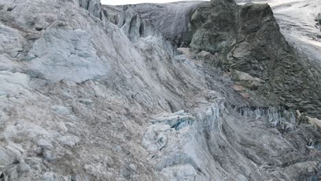 sweeping aerial view of the rugged, icy terrain of moiry glacier in switzerland