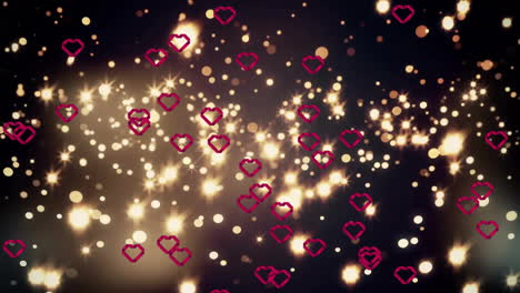 heart icons sparkling with lights over dark background