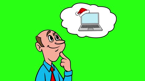 pensando en una computadora de navidad - animación 4k con fondo verde
