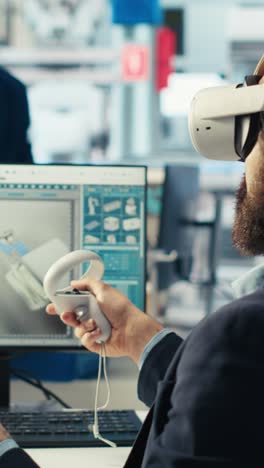 Vertical Video Engineer In Photovoltaics Factory Using Vr Headset To Diagnose Systems
