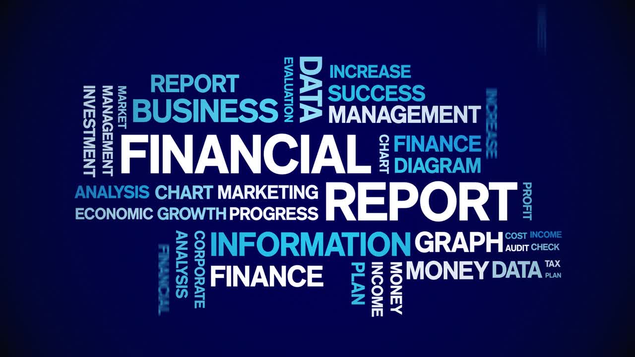 4k Financial Report Animated Tag Word Cloud,Text Design Animation seamless loop