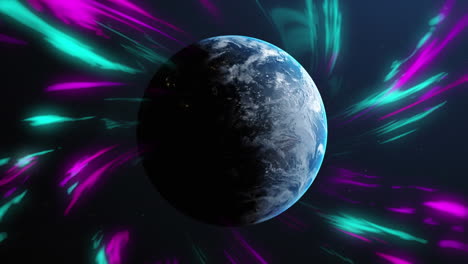 animation of glowing light trails over planet earth