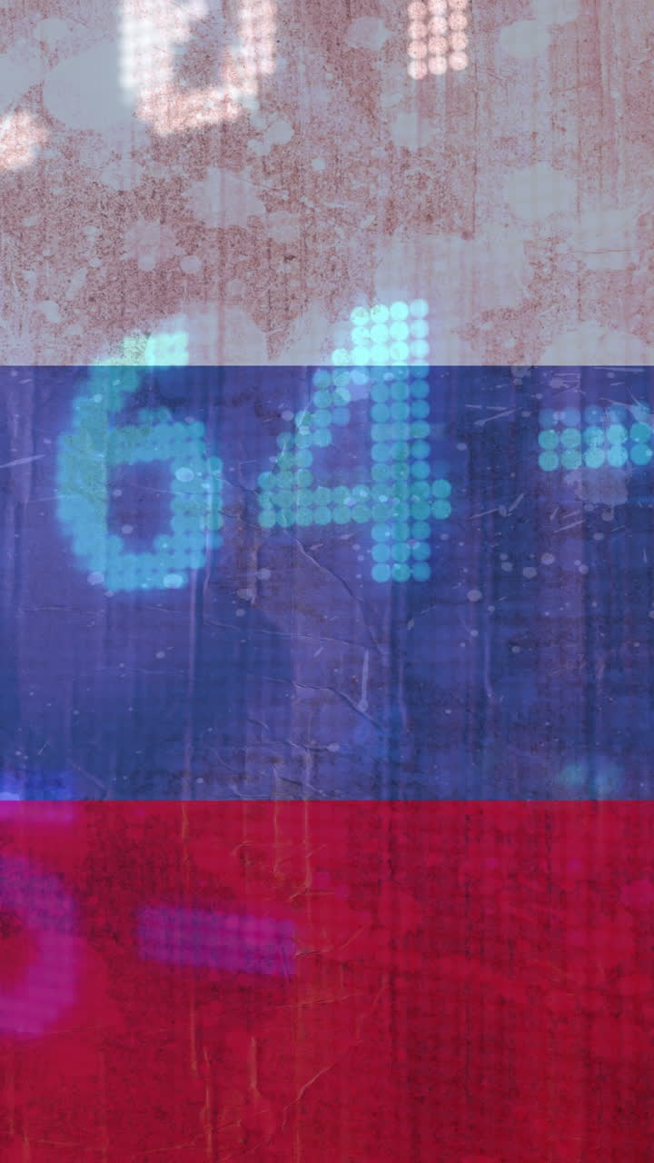 animación de flechas, gráficos y datos financieros sobre la bandera de rusia