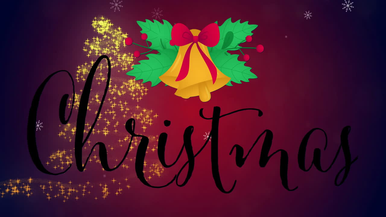 Animation of christmas text over snow falling and christmas tree