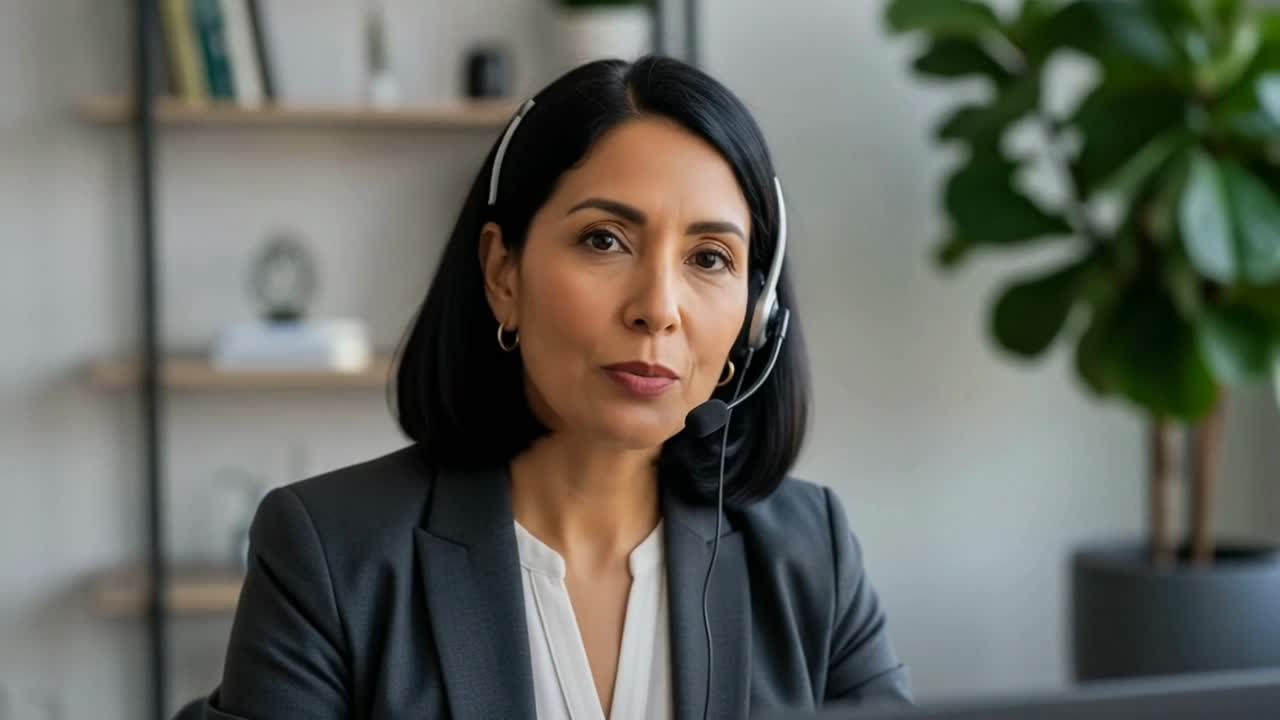 Professional Latina Businesswoman on Video Conference Call