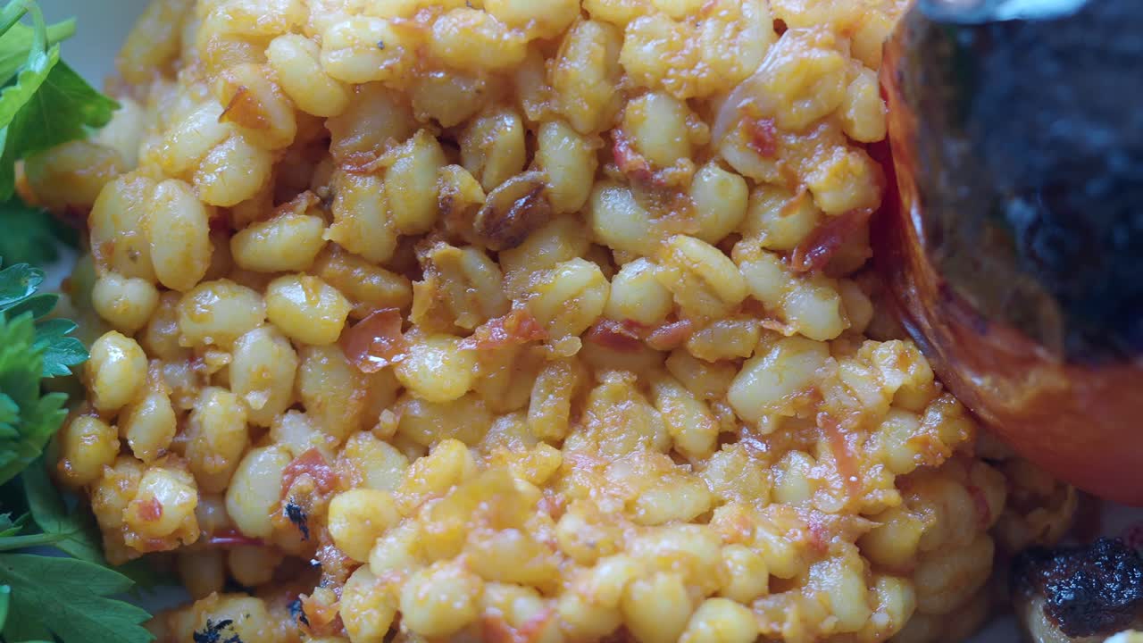 Close-up of a dish with rice and beans