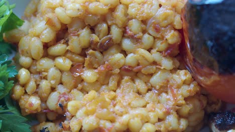 close-up of a dish with rice and beans