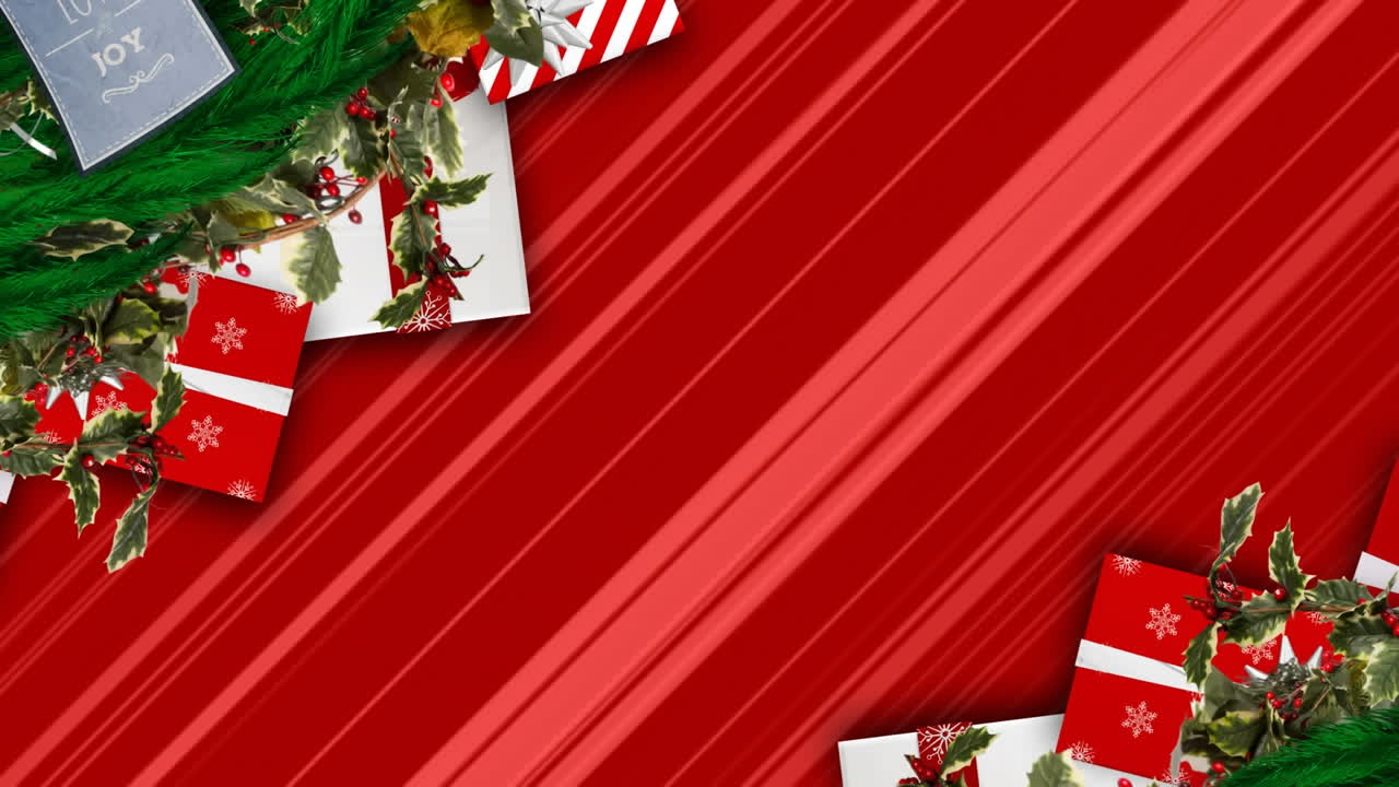 animación de regalos en navidad sobre fondo rojo