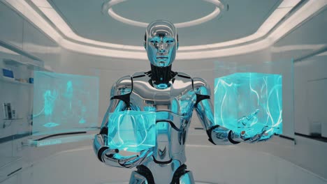 futuristic robot manipulating holograms