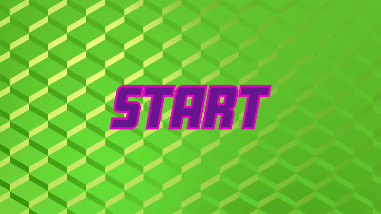 Animation of bold pink text over green geometric pattern background