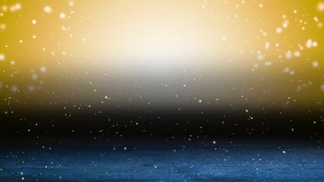 animación de nieve cayendo sobre luces amarillas brillantes