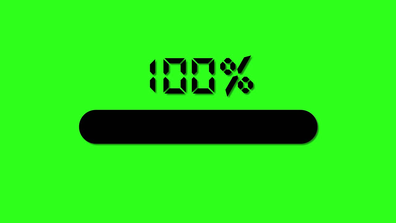 A smooth transition of a percentage bar filling from 16% to 100% against a vibrant green background
