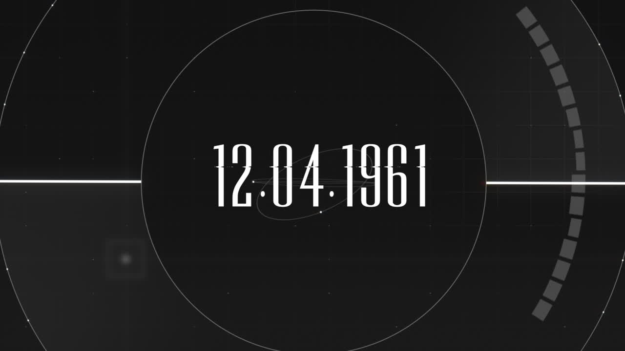 12.04.1961 text with HUD circles on digital screen