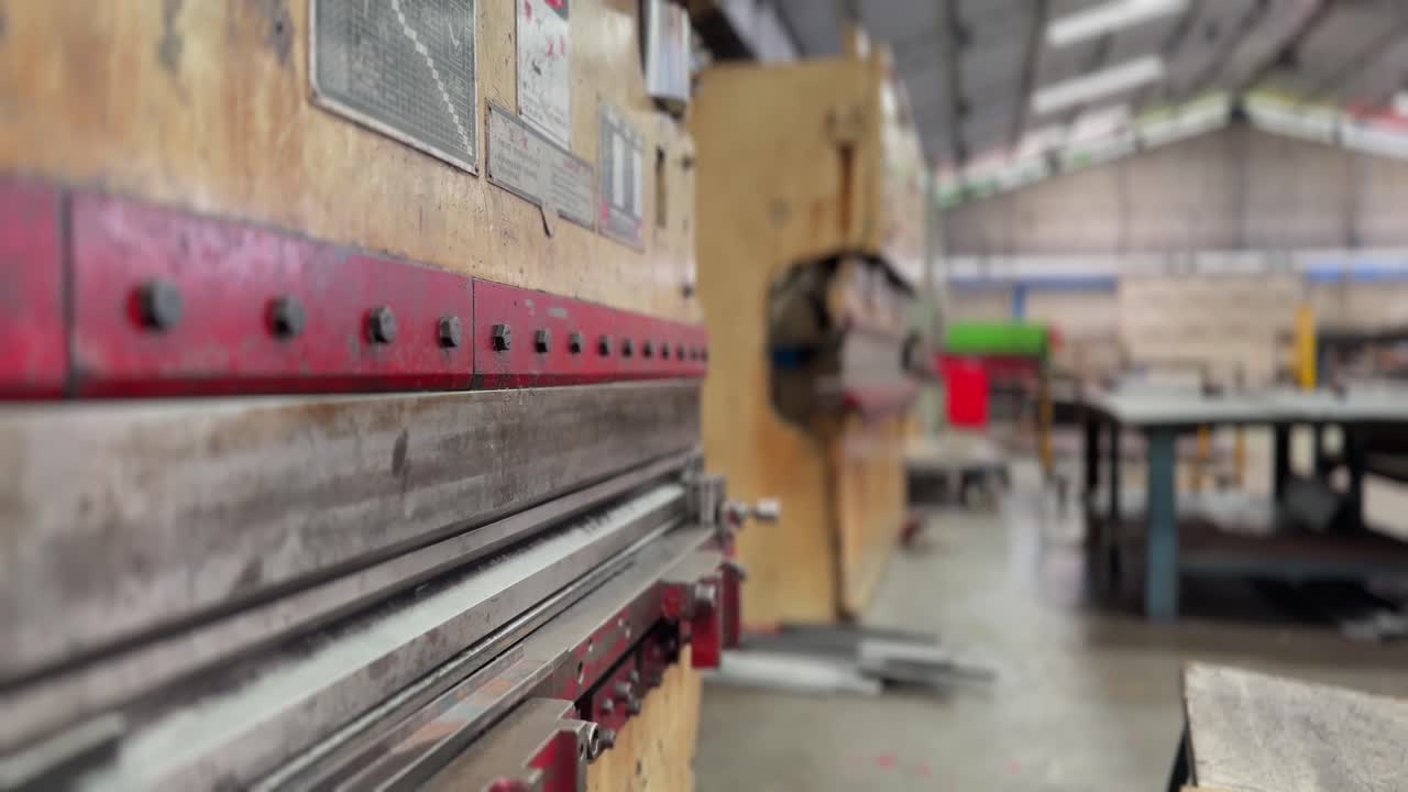 Industrial bending machine for metal, close up view