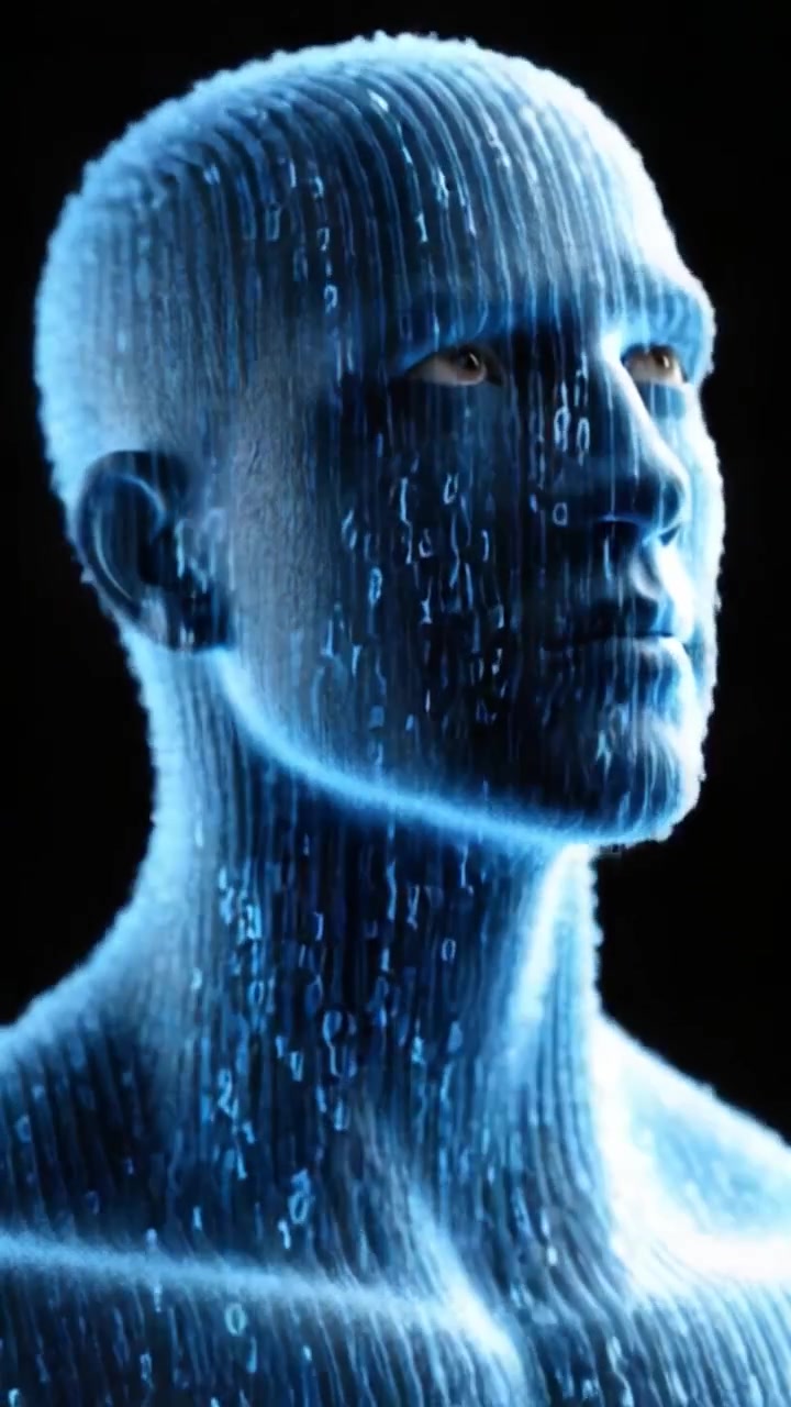 Exploring the Digital Human: A Captivating Visualization of a Biometric Figure Composed of Binary Data Representing the Intersection of Technology and Humanity
