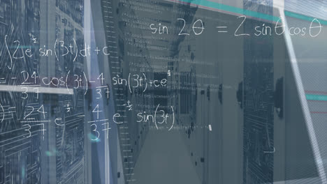 animation of mathematical equations and data processing over server room