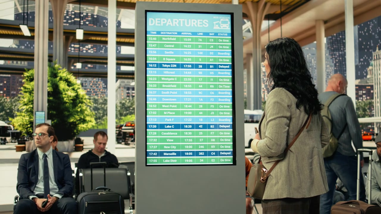 Busy bus terminal with commuters during rush hour in crowded metropolitan city