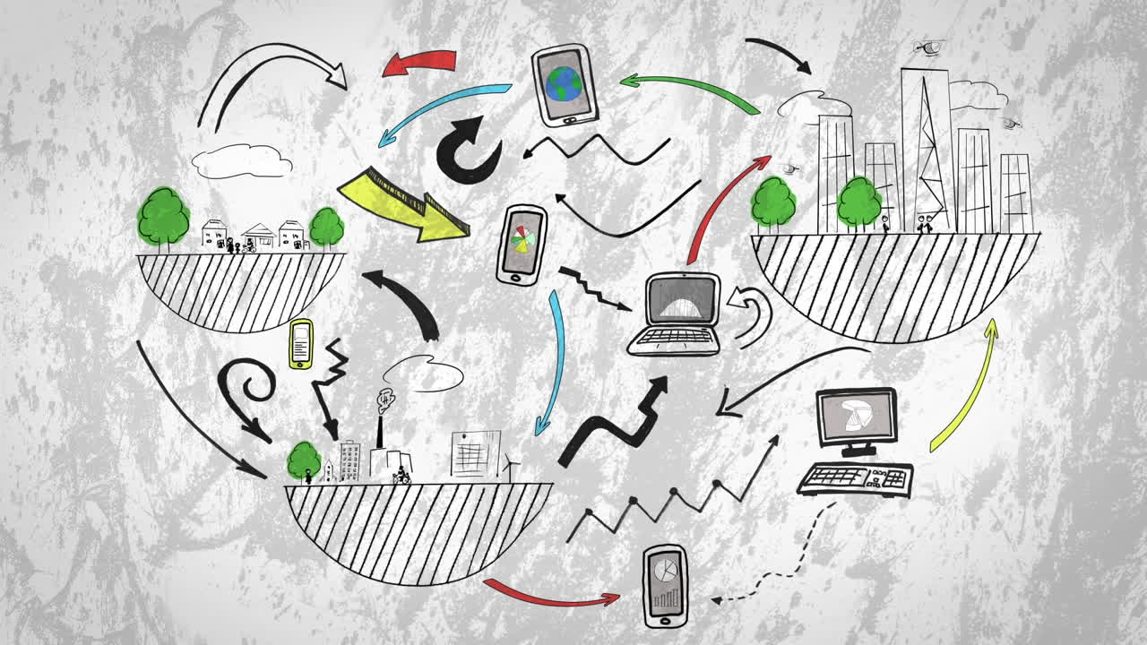 animación de iconos sobre un fondo blanco