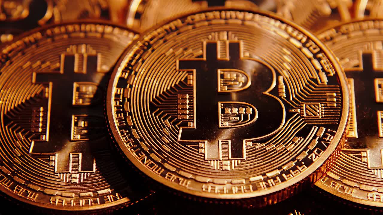 Cryptocurrency Bitcoin Coins. Bit Coin. Crypto Currency Gold Bitcoin