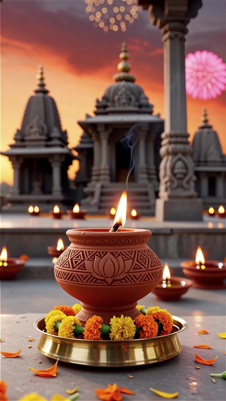 Diwali Festival Background with Lanterns and Traditional Diyas Decorations