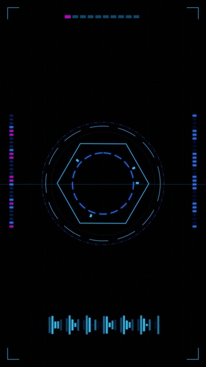Animazione HUD futuristica con interfaccia esagonale digitale