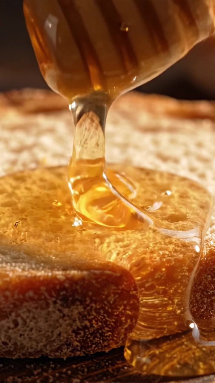 Deliciosamente rociando miel sobre tostadas calientes: Un primer plano de la combinación perfecta de pan y jarabe dulce para el desayuno o la merienda.