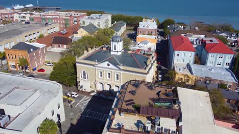 a drone shot of the old exchange and provost dungeon