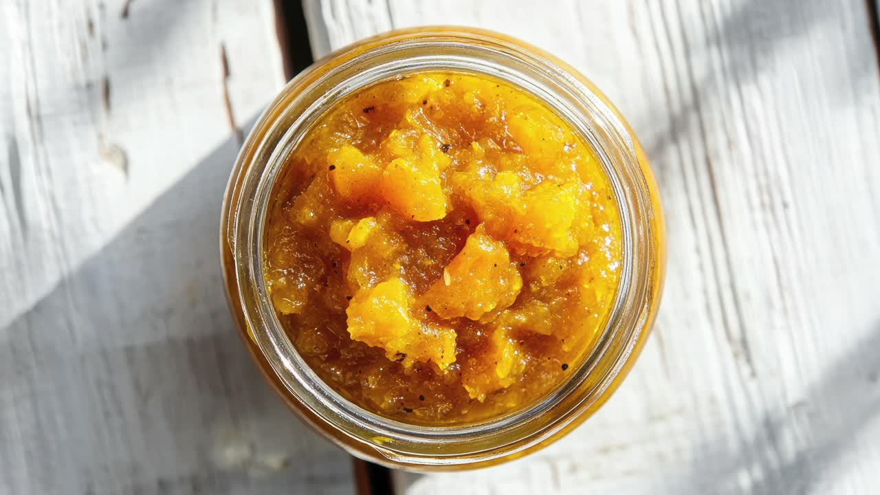 cerca de chutney de mango en un frasco