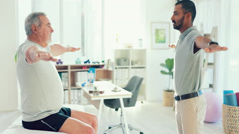man, physiotherapy and patient in elderly care